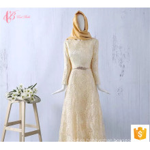 Alibaba tradicional de encaje de alta calidad Applique vestido de noche musulmana de manga larga
